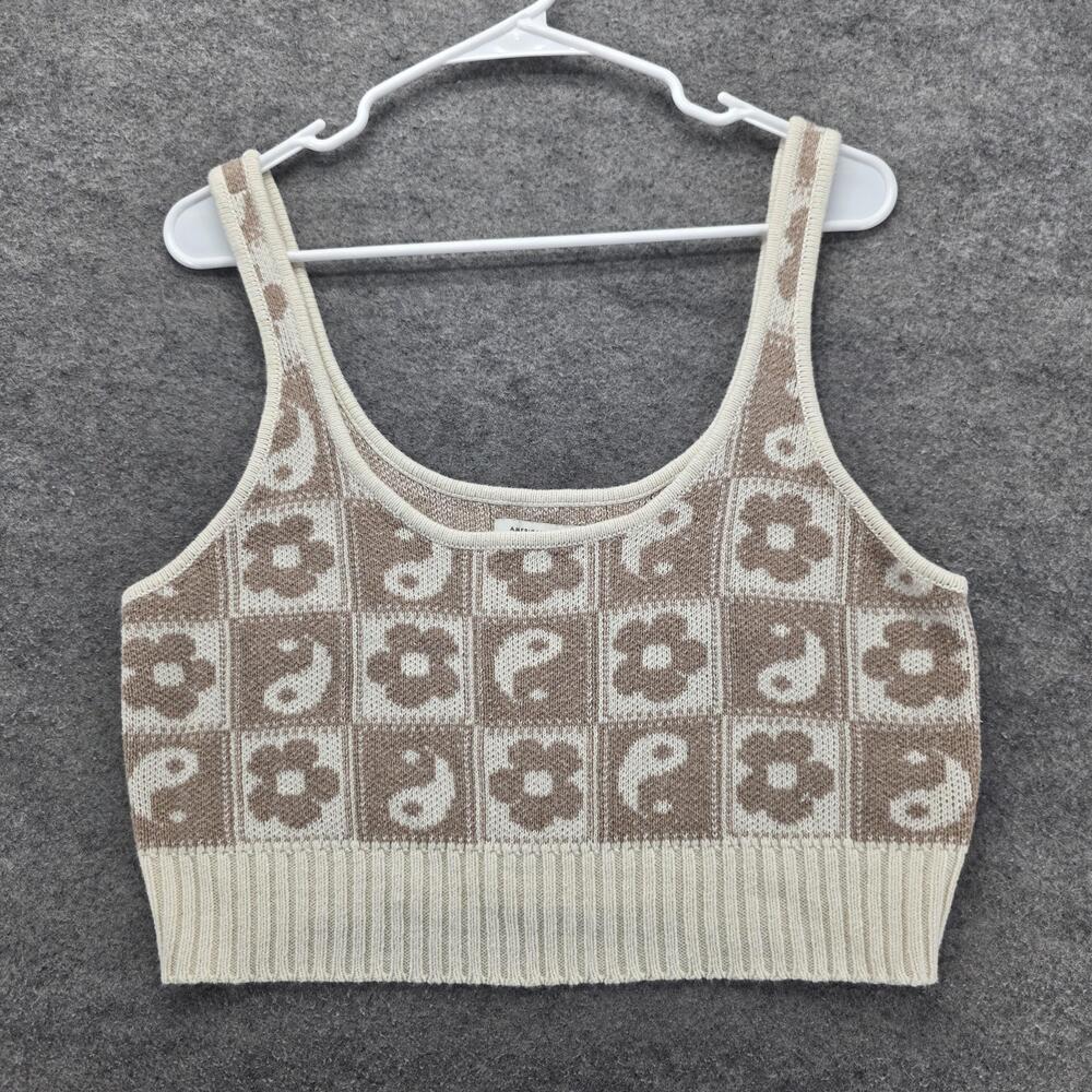 American Eagle Sweater Tank Womens XL Beige Brown Knit Paisley Floral Crop Top